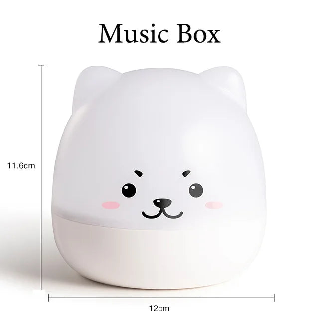 Cute Bear Music Box Night Light Rotatable Bedside Lamp Kids Gifts USB Rechargeable