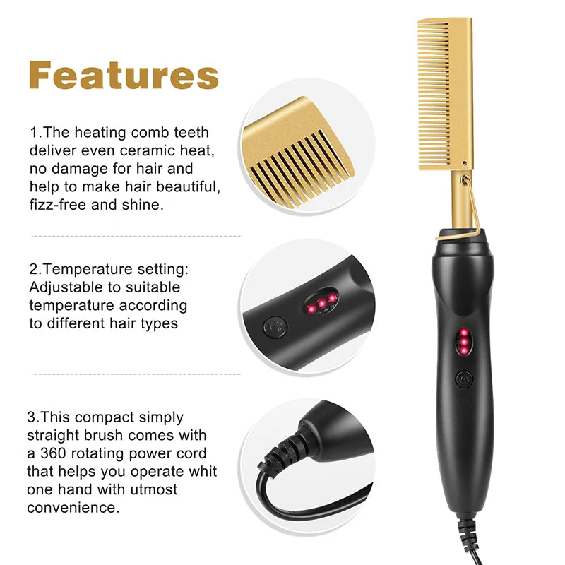 2 in 1 Electric Hot Heating Wet Dry Hair Comb Hair Straightener Curler