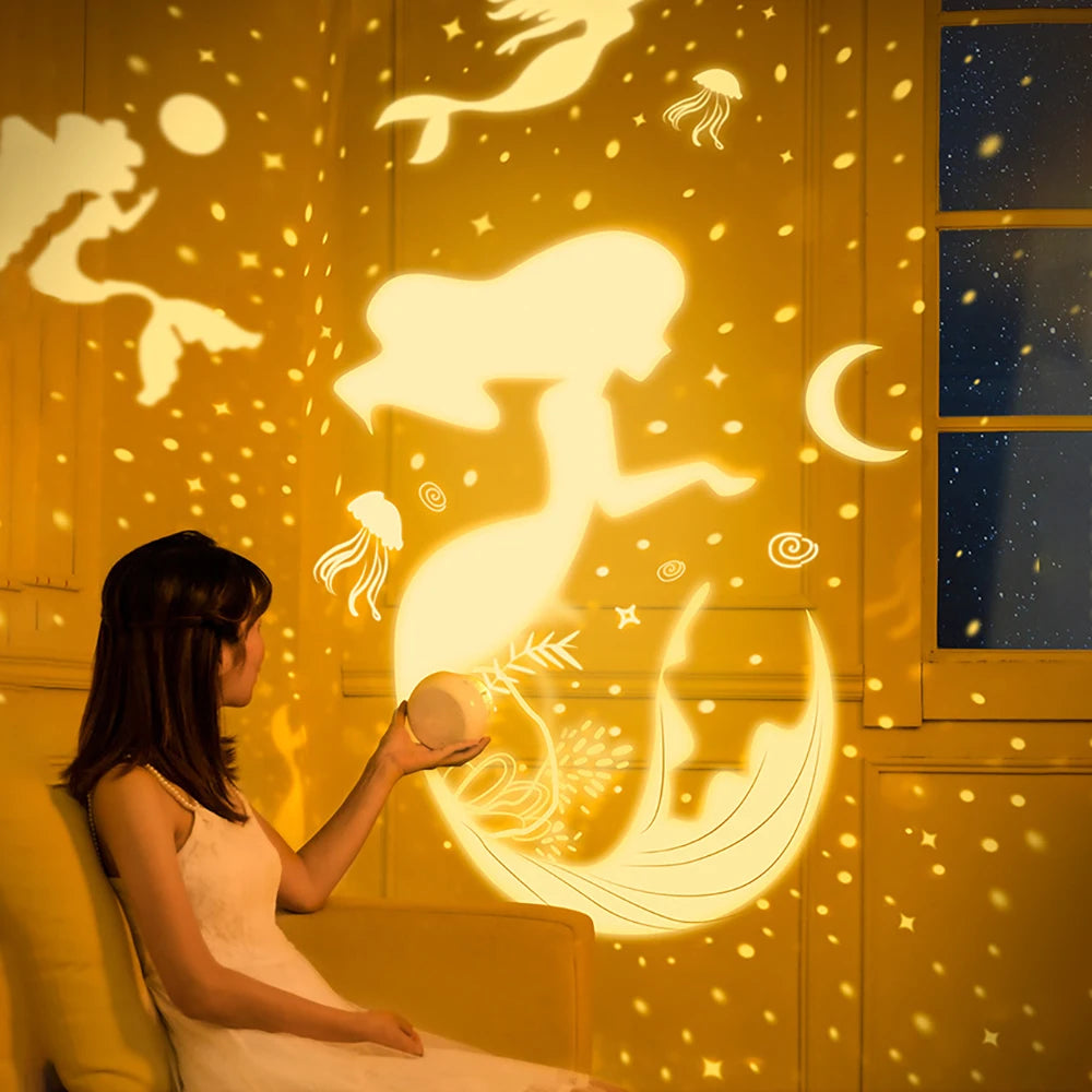 Cute Bear Music Box Night Light Rotatable Bedside Lamp Kids Gifts USB Rechargeable