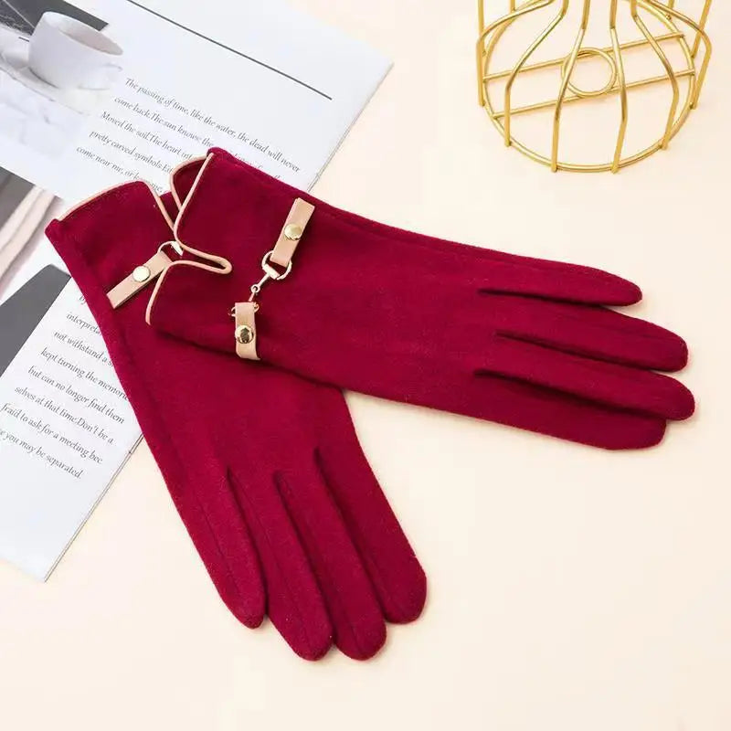 Winter Women Keep Warm Touch Screen Plus Fleece Chain Gloves
