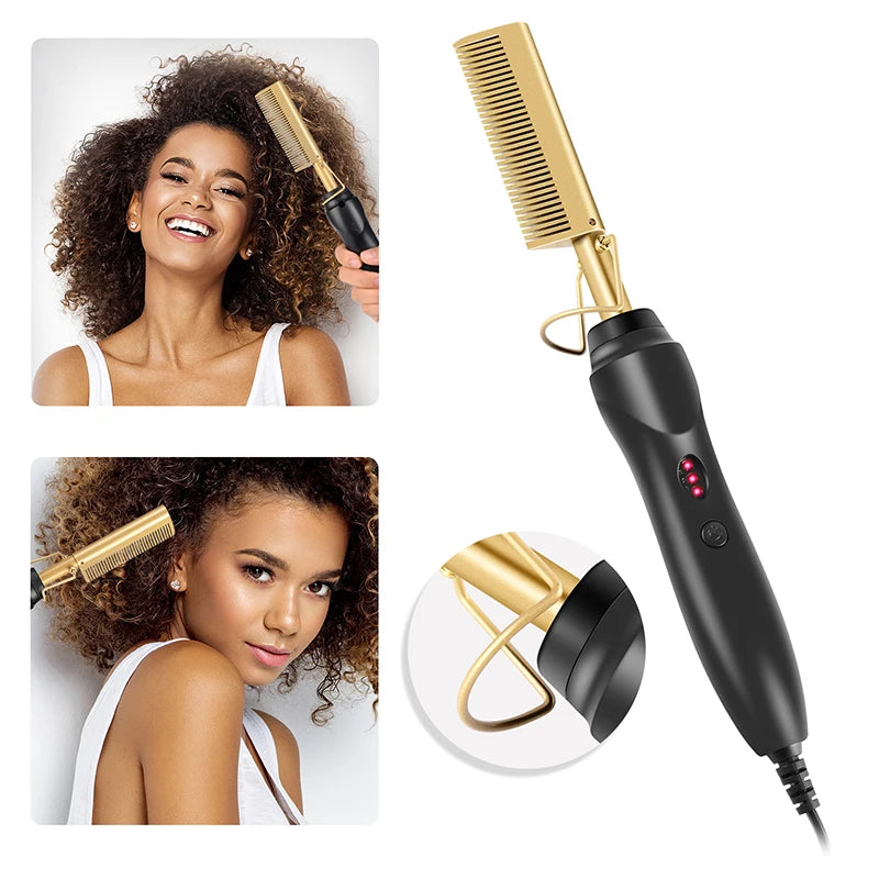 2 in 1 Electric Hot Heating Wet Dry Hair Comb Hair Straightener Curler