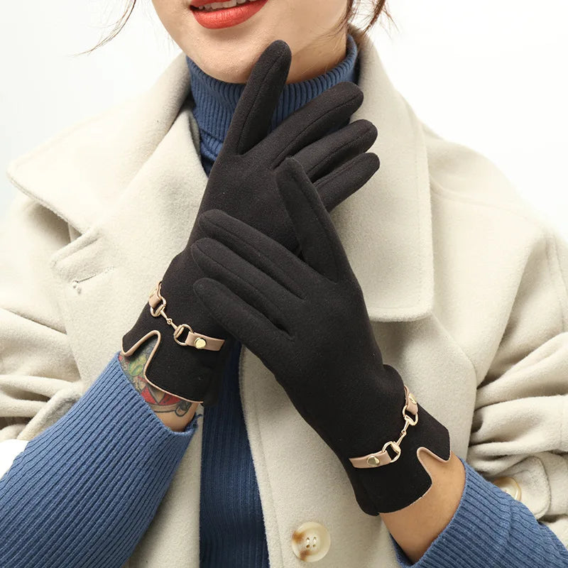Winter Women Keep Warm Touch Screen Plus Fleece Chain Gloves