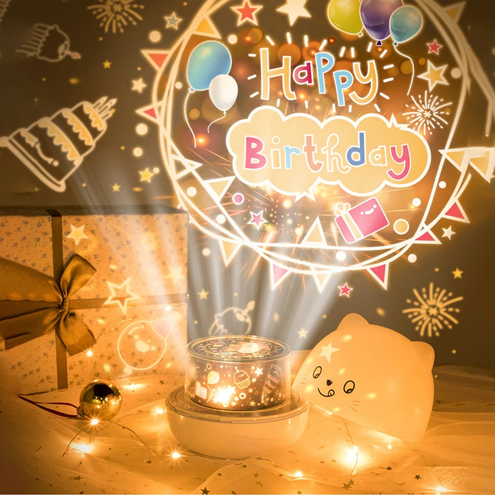 Cute Bear Music Box Night Light Rotatable Bedside Lamp Kids Gifts USB Rechargeable