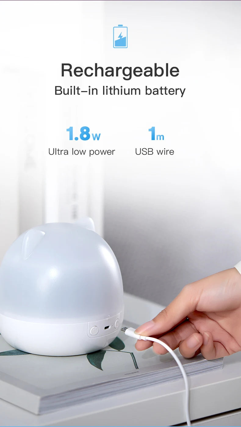 Cute Bear Music Box Night Light Rotatable Bedside Lamp Kids Gifts USB Rechargeable