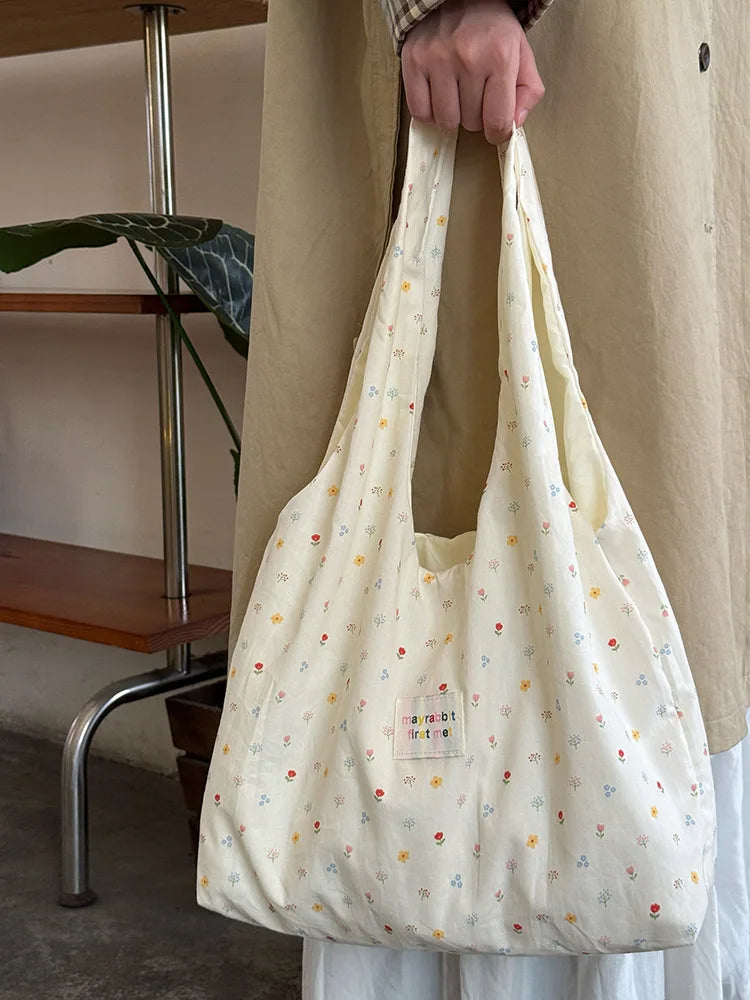 Women's Tote Bags Korean Floral Sweet Fashionable Versatile Canvas Bags