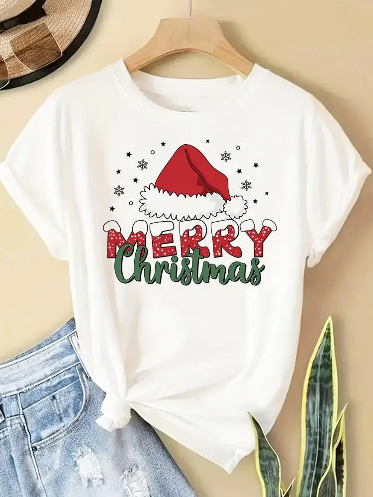 New Year Women Merry Christmas Clothes Top Tees Holiday