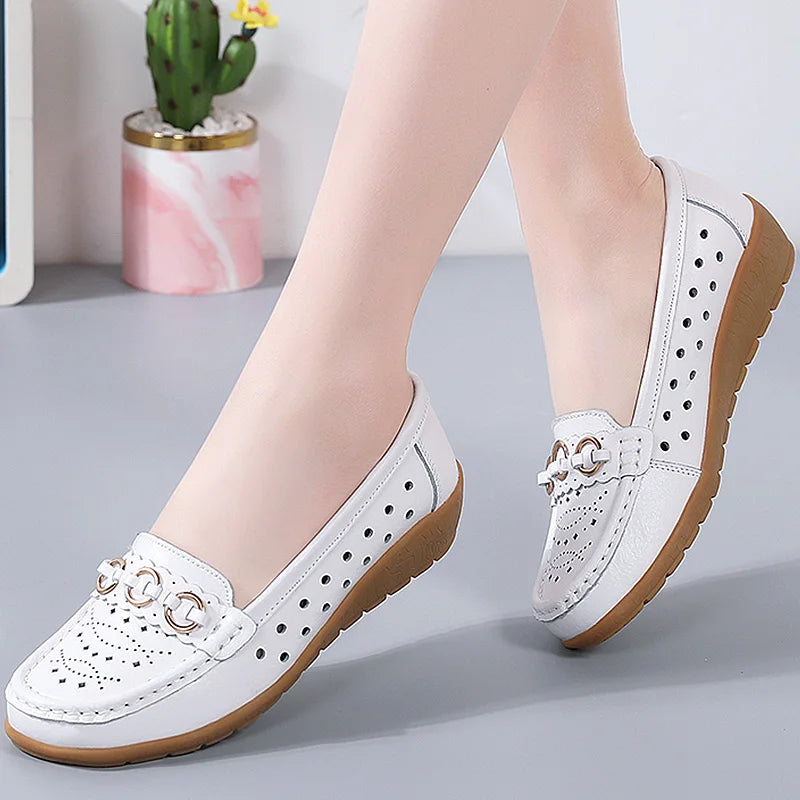 Woman Shoes Breathable Leather Shoes For Women Low Heels