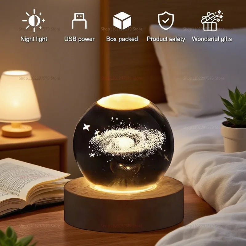 Creative Glowing Crystal Ball Desktop Ornament Starry Sky Light