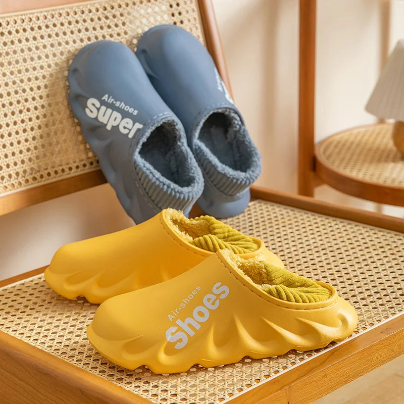 Winter Men Indoor Warm Slippers Plush Waterproof Anti slip Cotton Shoes