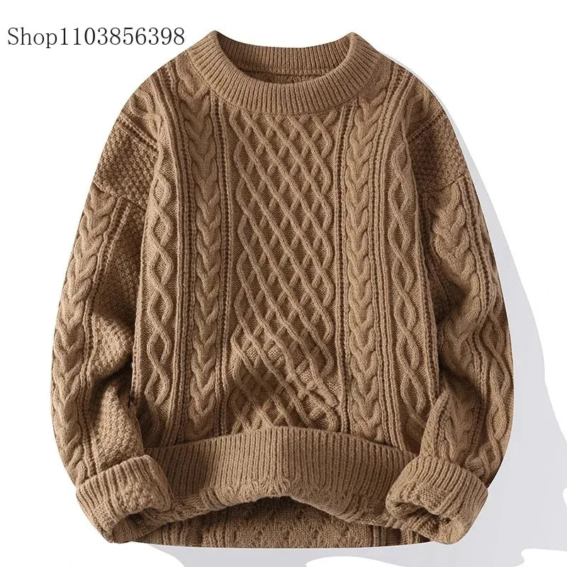 Men's Autumn Winter Round Neck Red Sweater Man Loose Casual Knitted Top