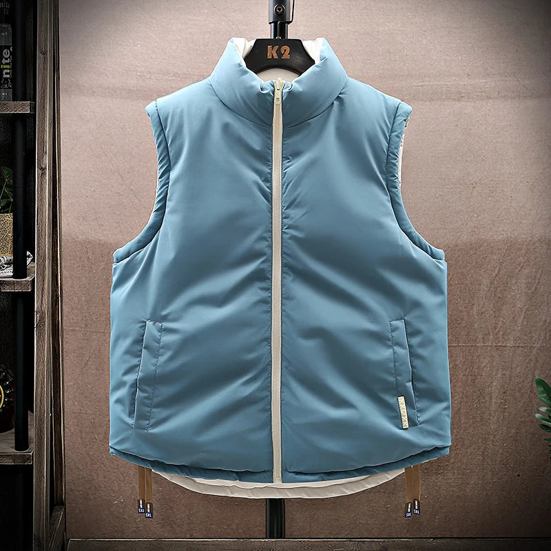 Men Winter Vest With Bag Casual Warm Stand Collar