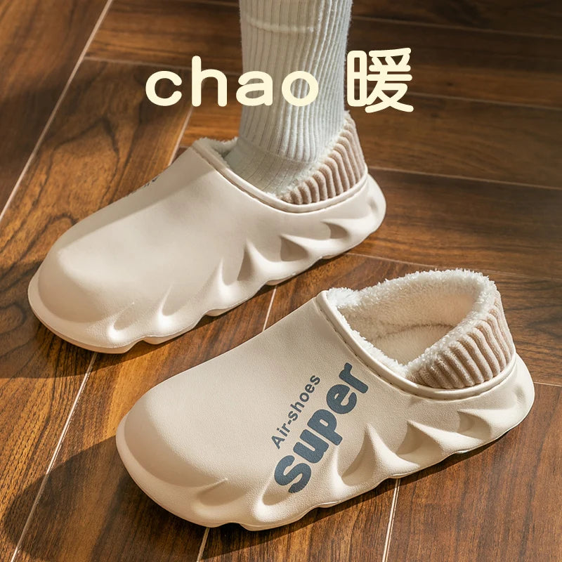 Winter Men Indoor Warm Slippers Plush Waterproof Anti slip Cotton Shoes