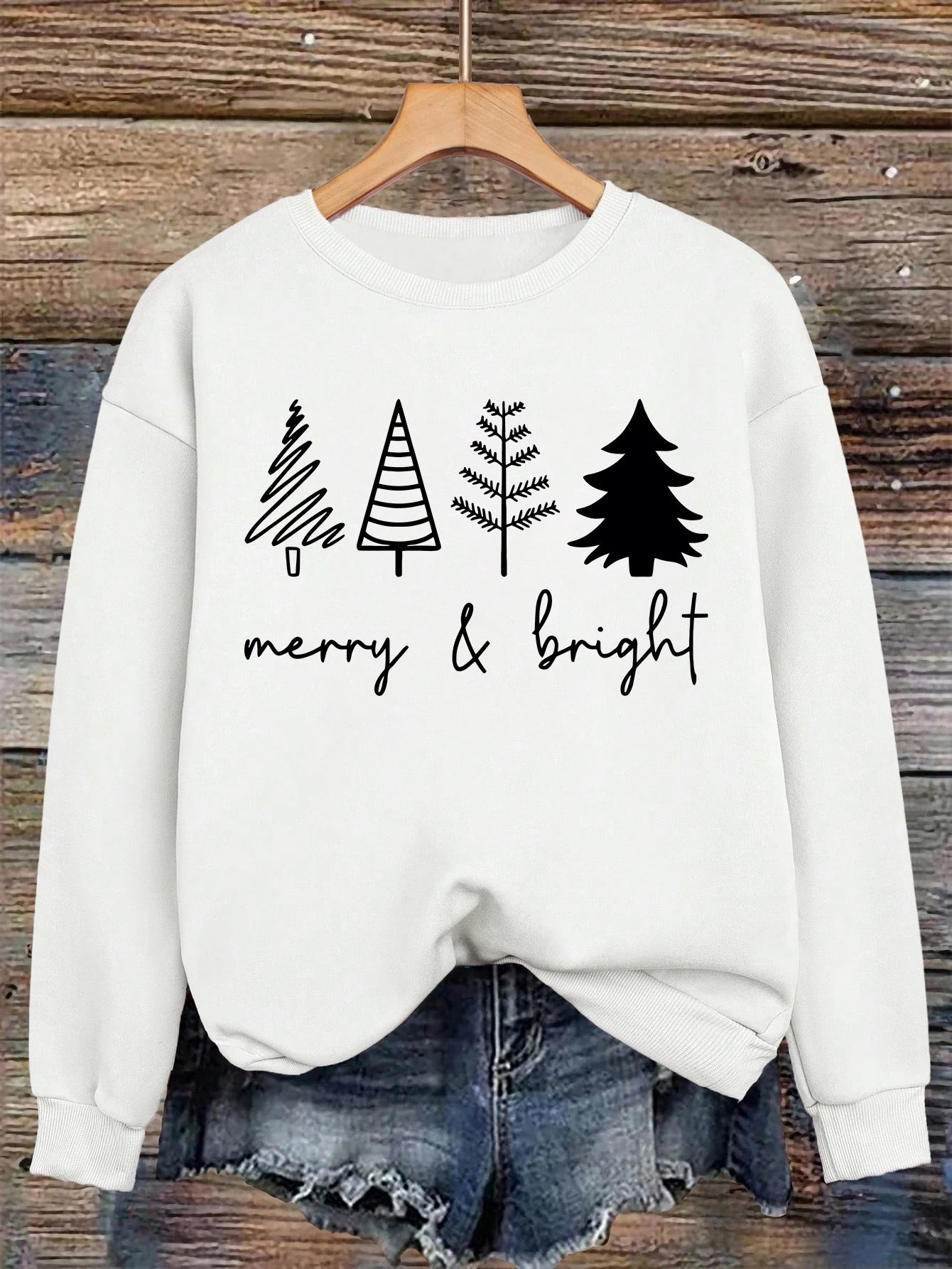 Merry Bright Christmas Tree Printing Women Sweatshirt Hip Hop Clothes