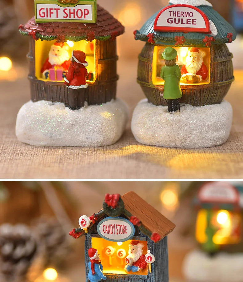 Christmas Resin Small House Santa Ornaments Christmas Decorations Gifts