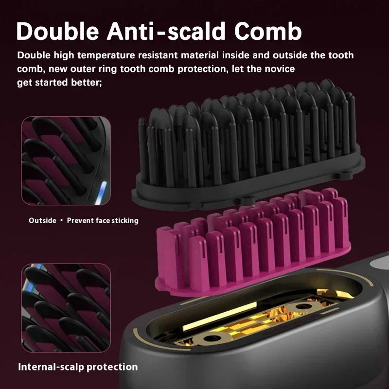 Wireless Straight Curling Hair Comb Heating