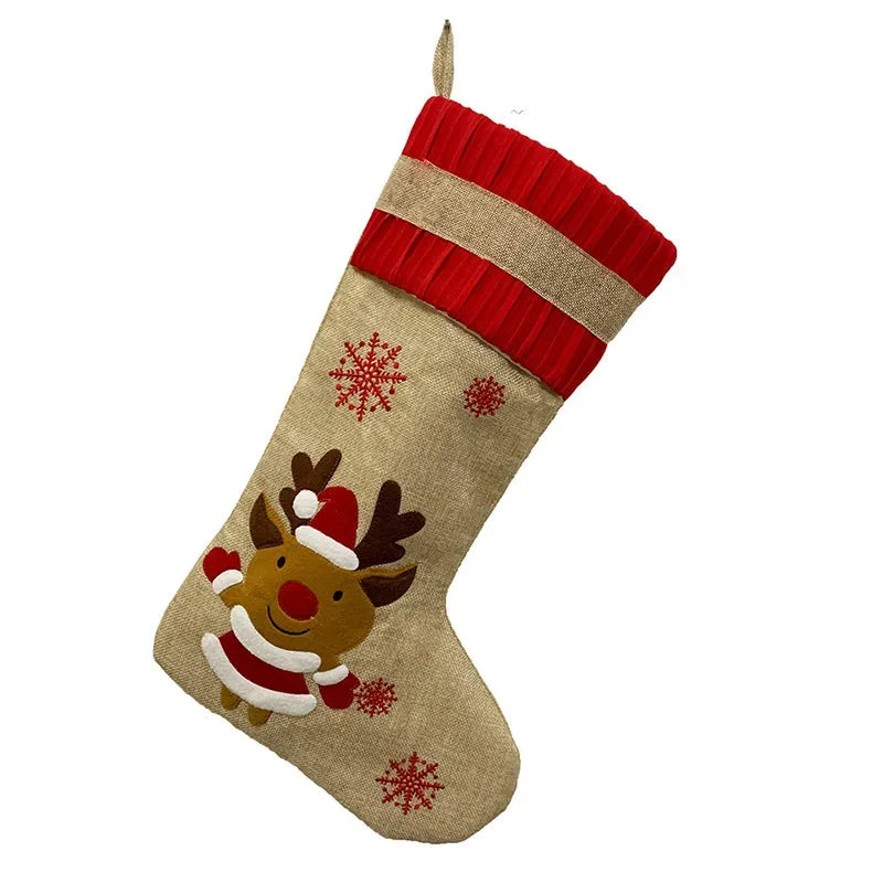 Christmas Stockings Xmas Flax Stocking ChristmaTree Hanging Wall Socks Gift Bag