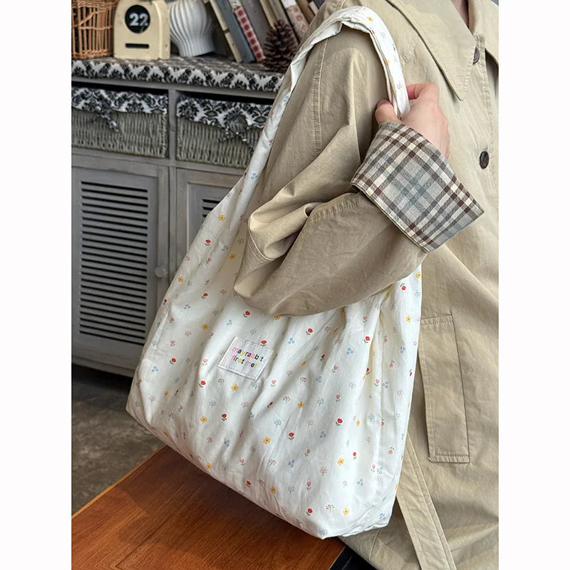 Women's Tote Bags Korean Floral Sweet Fashionable Versatile Canvas Bags