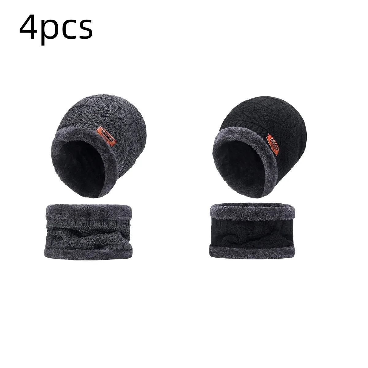 Winter Hat For Men Fleece Scarf Women Neck Leather Knitted Cap Thick Wool Neck Warmer
