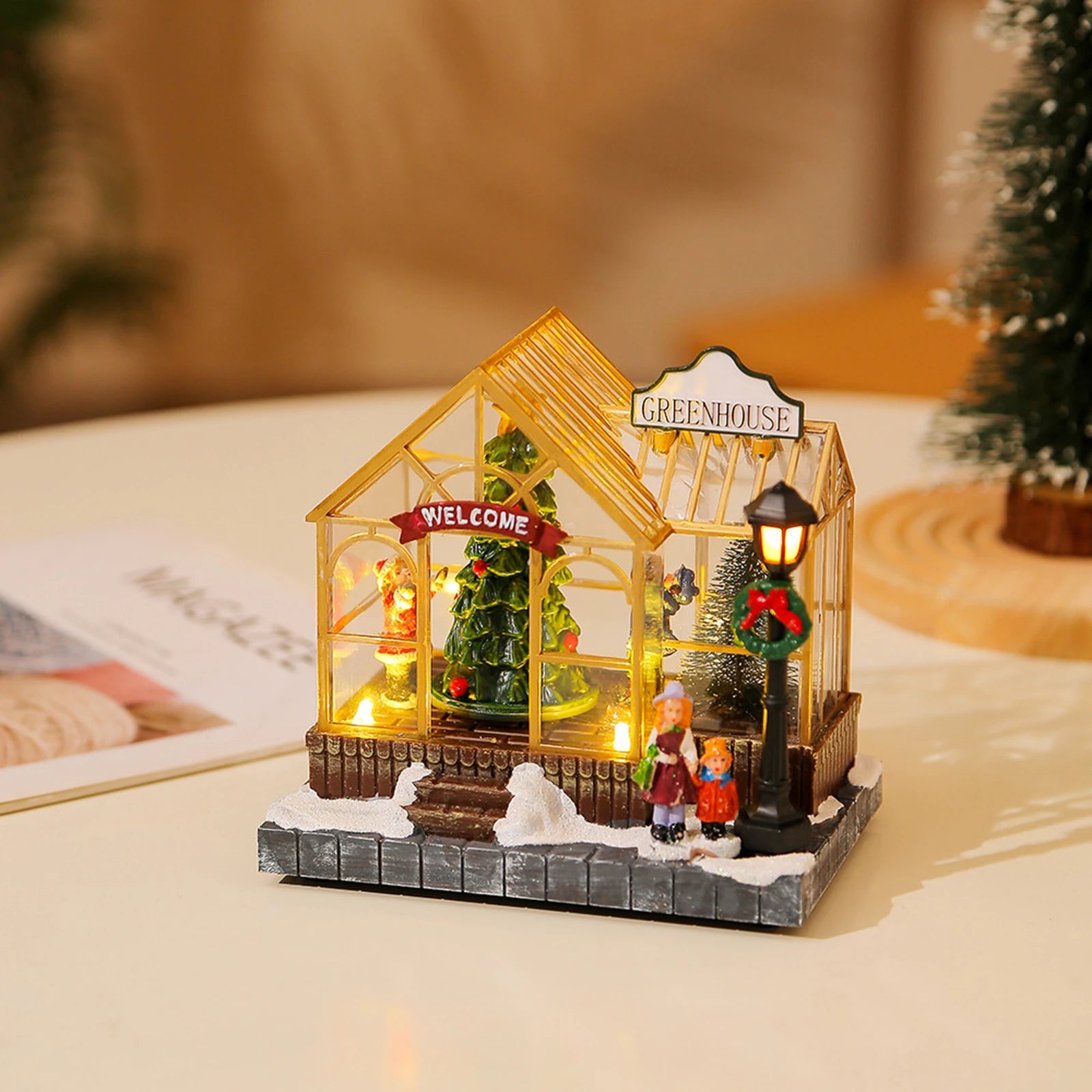 Christmas Village House Figurines Lighted Christmas Collectible Buildings Decoration