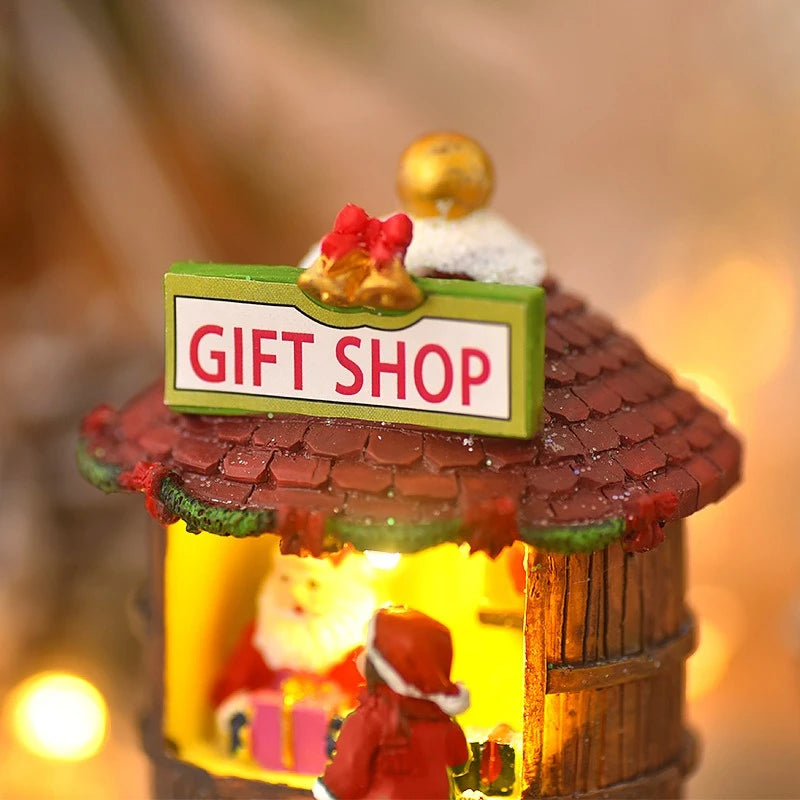 Christmas Resin Small House Santa Ornaments Christmas Decorations Gifts