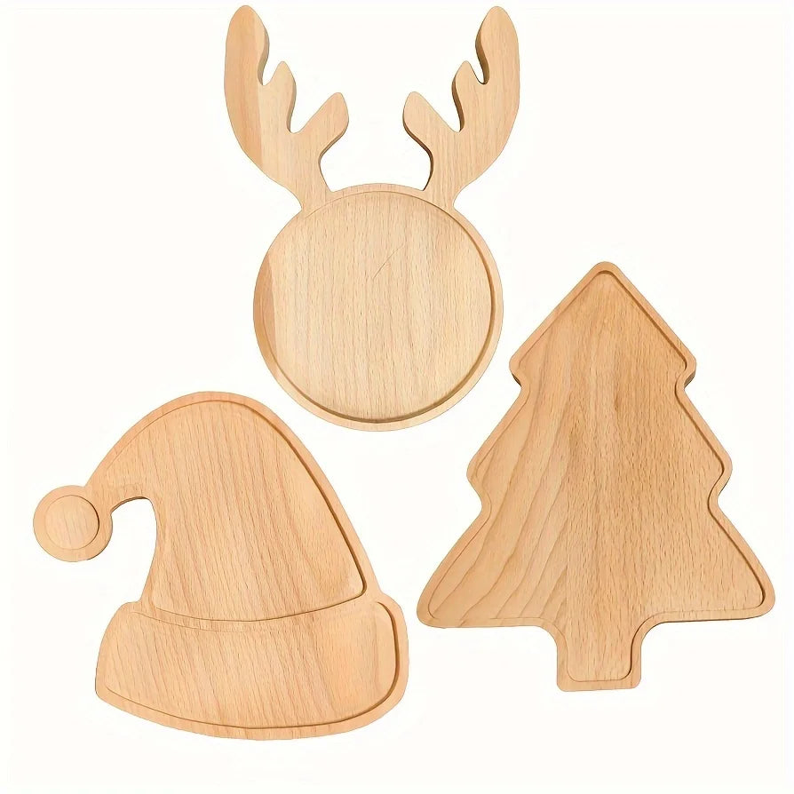 Christmas Charm Wooden appetizers, snacks, desserts and sweets, festive reindeer, tree