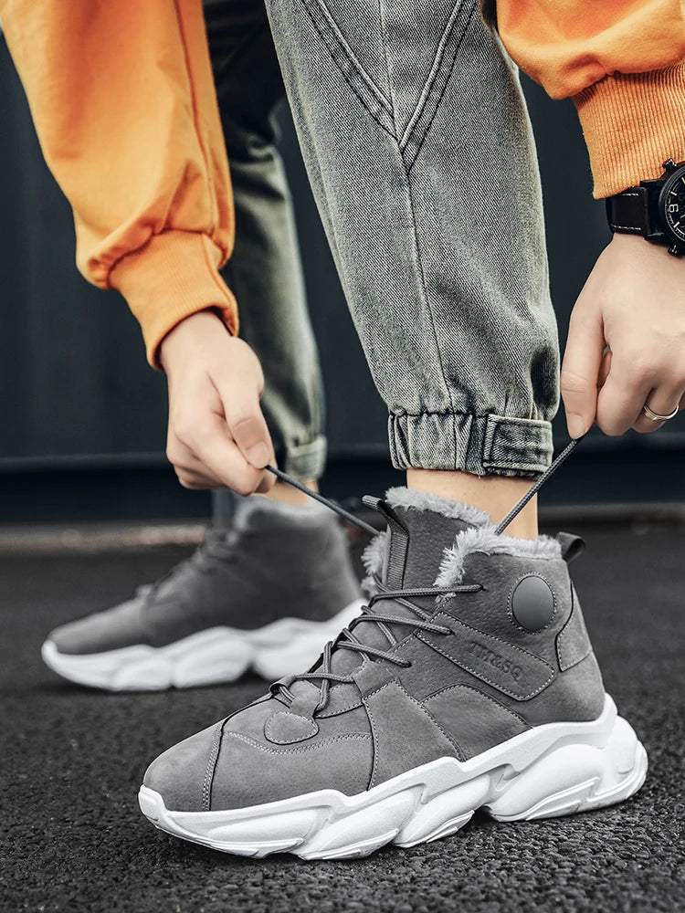 Men Boots Winter Shoes Mans Footwear Warm Fur Snow