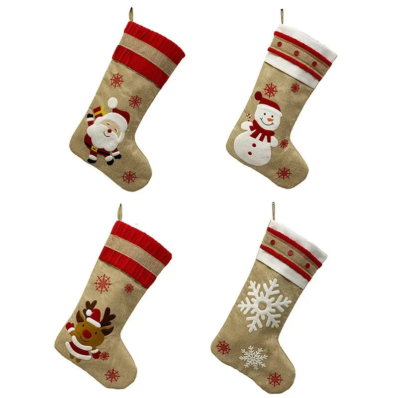 Christmas Stockings Xmas Flax Stocking ChristmaTree Hanging Wall Socks Gift Bag