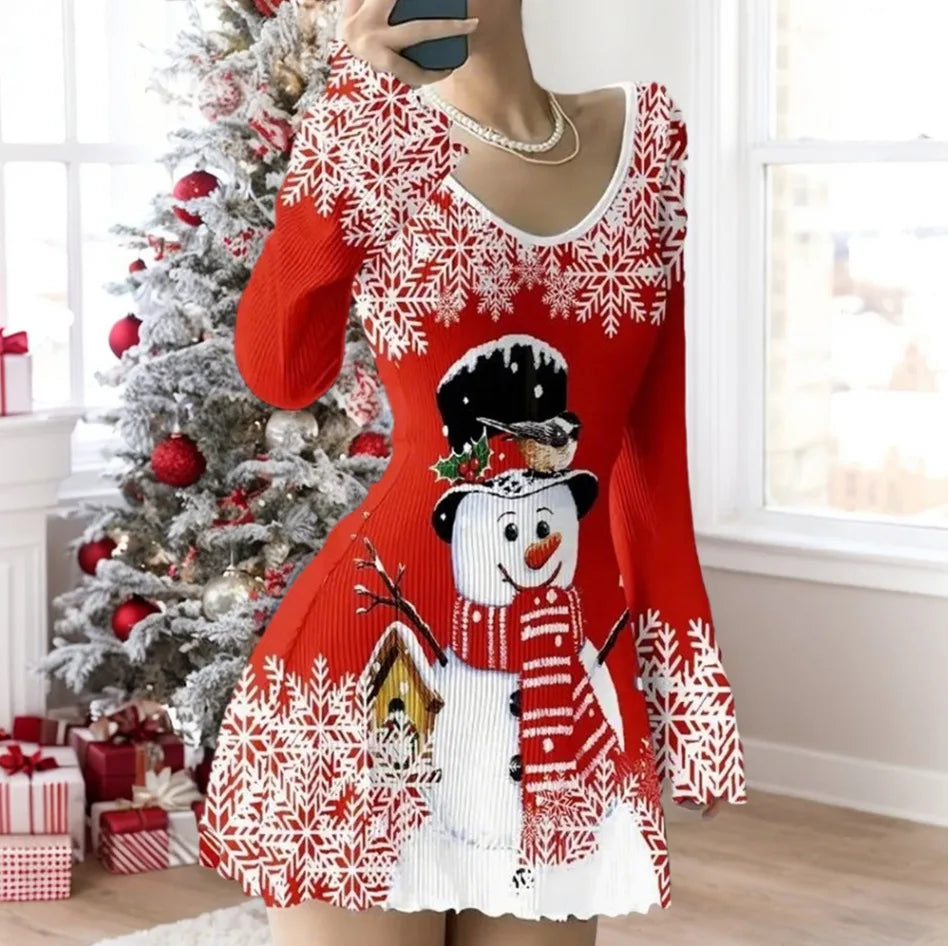 Fashion Christmas Dress For Women Casual Print Long Sleeve