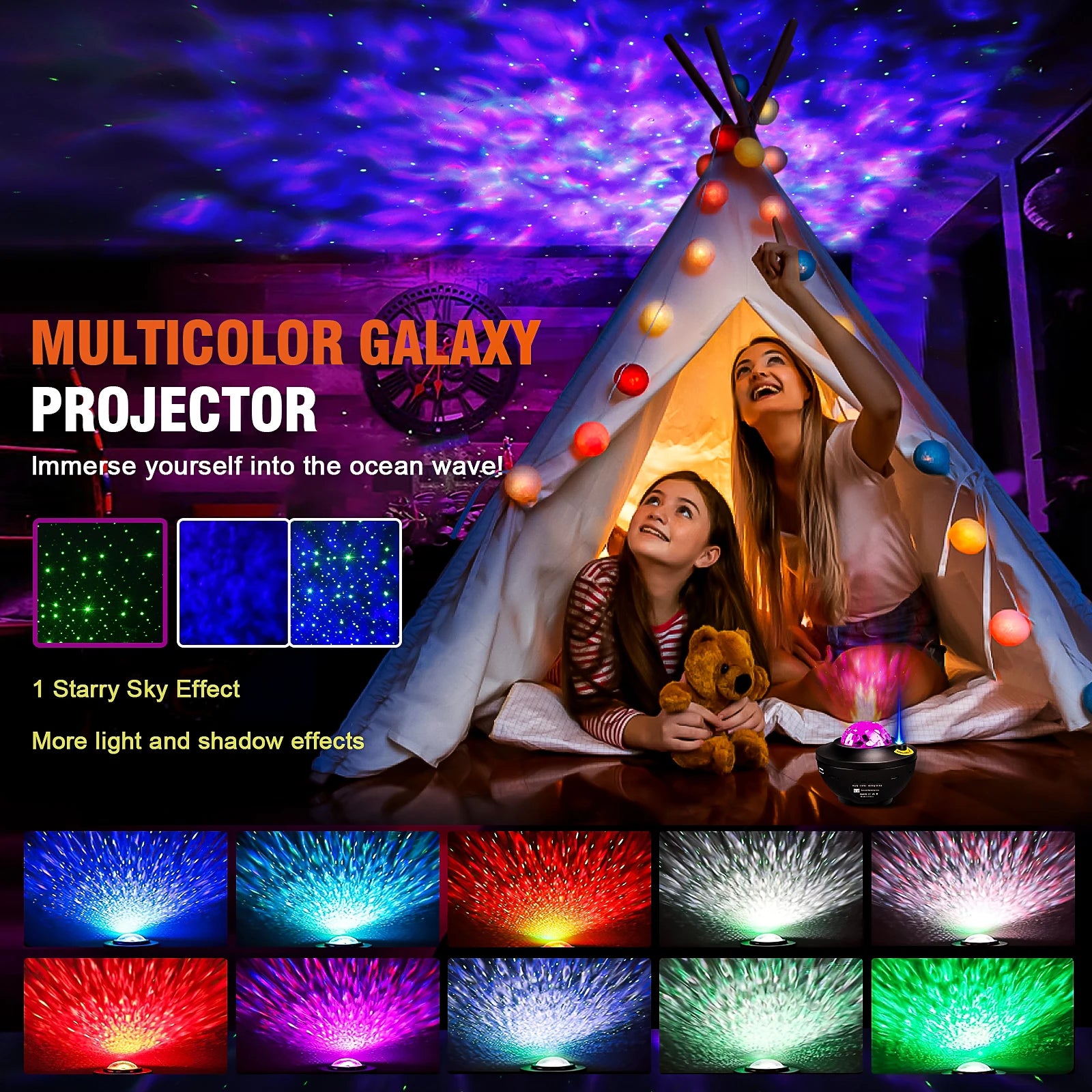 Starry Projector Galaxy Night Light Child Bluetooth USB Music Player Star Night Light