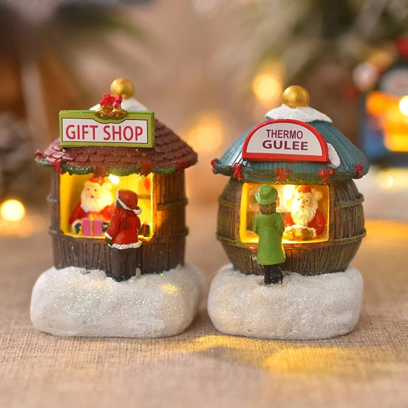 Christmas Resin Small House Santa Ornaments Christmas Decorations Gifts