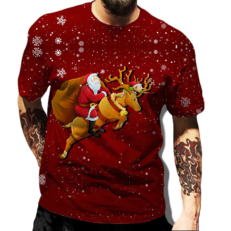 Men' Top Merry Christmas Graphic Man Santa Claus 3D Print Tshirt
