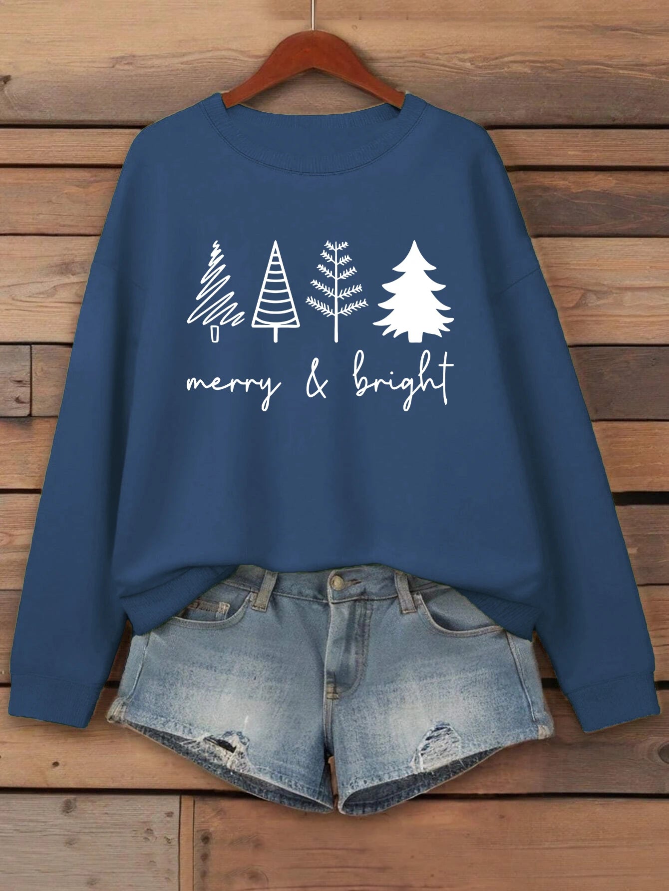 Merry Bright Christmas Tree Printing Women Sweatshirt Hip Hop Clothes