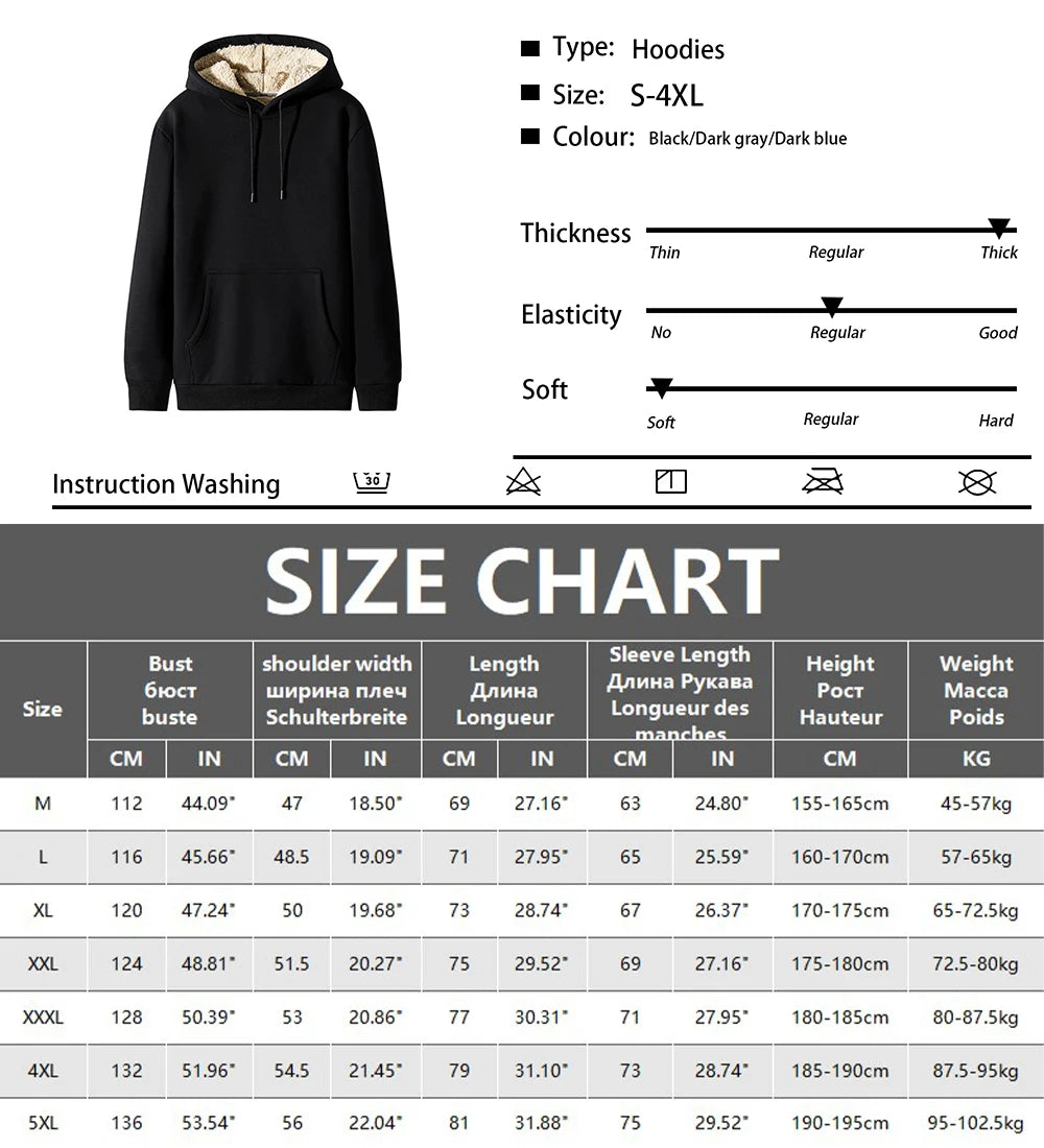 Winter Warm Thicken Hoodies Men Lambswool Sweatshirt