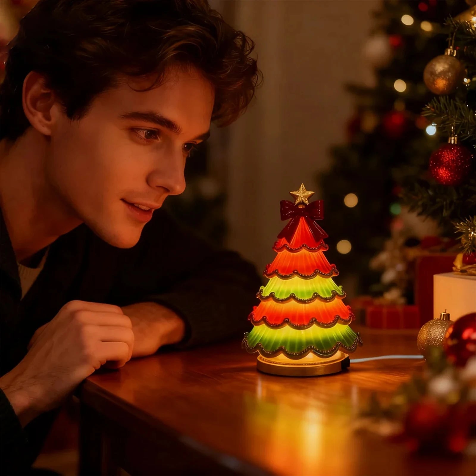 Christmas Tree Lights Battery Led Mini Accent Ornament Tabletop Centerpiece For Home Display Office Decoration