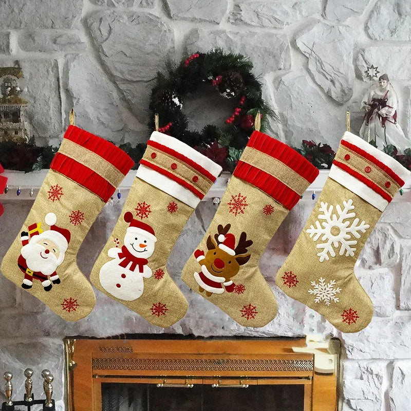Christmas Stockings Xmas Flax Stocking ChristmaTree Hanging Wall Socks Gift Bag