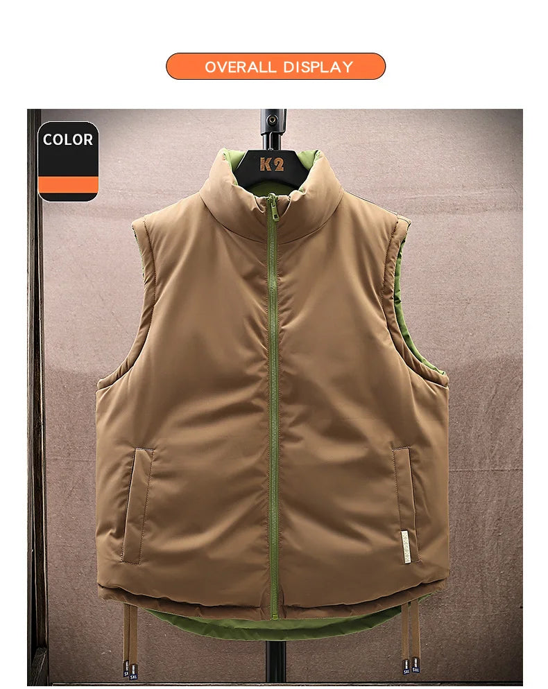 Men Winter Vest With Bag Casual Warm Stand Collar