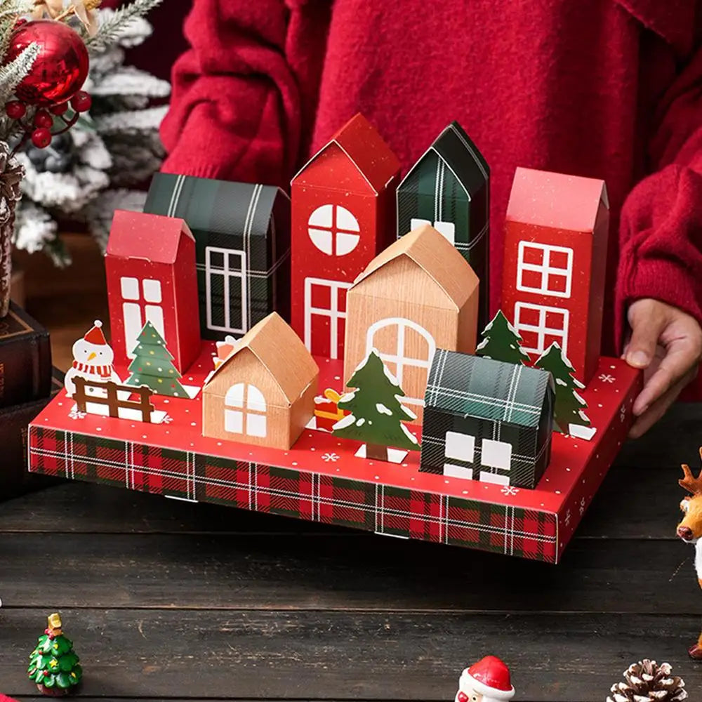 Christmas Advent Calendar Box Christmas House Box Fillable Empty Box Candy Snowflake