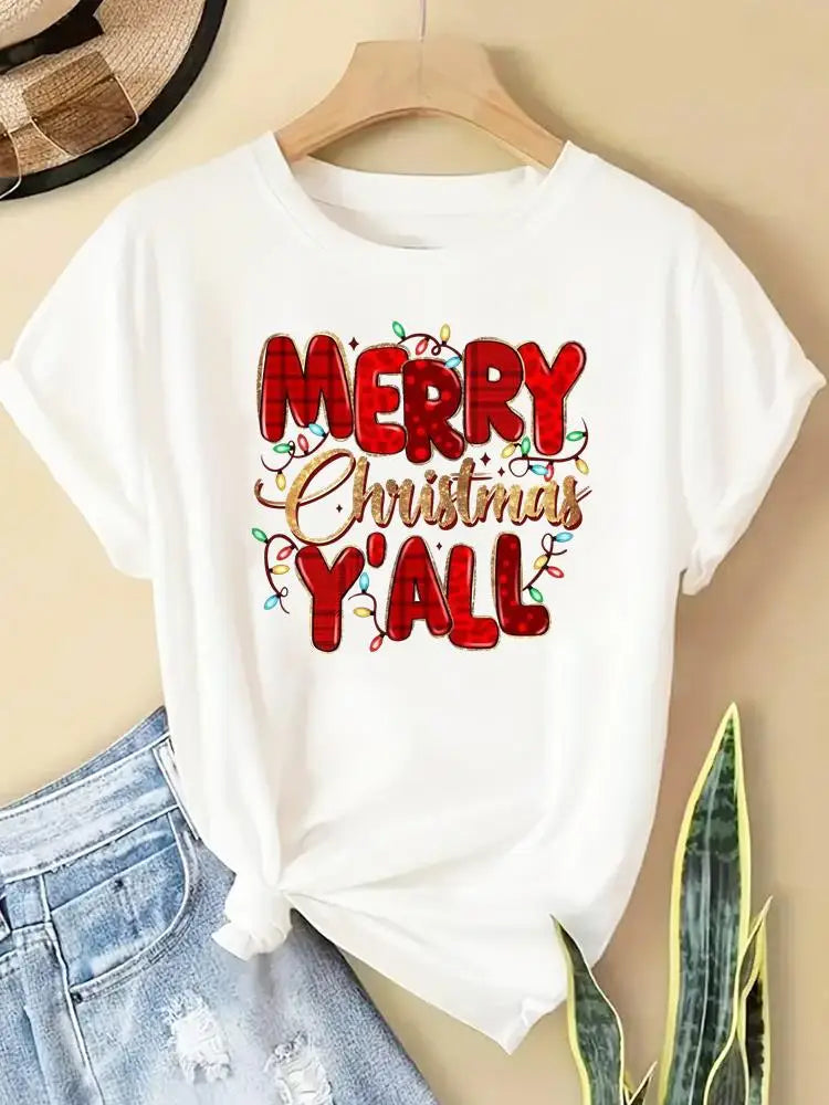 New Year Women Merry Christmas Clothes Top Tees Holiday