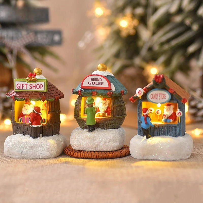 Christmas Resin Small House Santa Ornaments Christmas Decorations Gifts