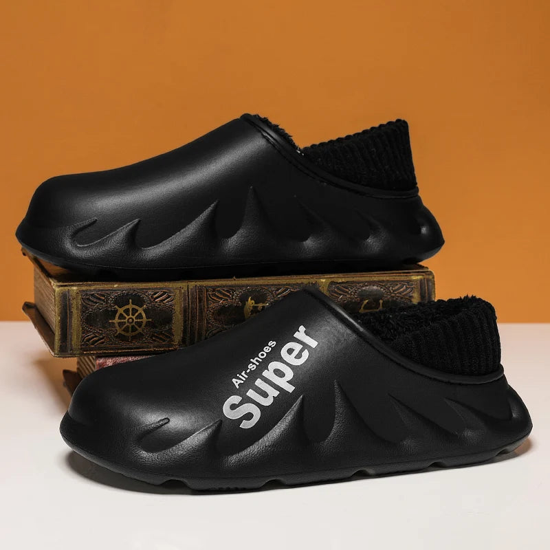 Winter Men Indoor Warm Slippers Plush Waterproof Anti slip Cotton Shoes