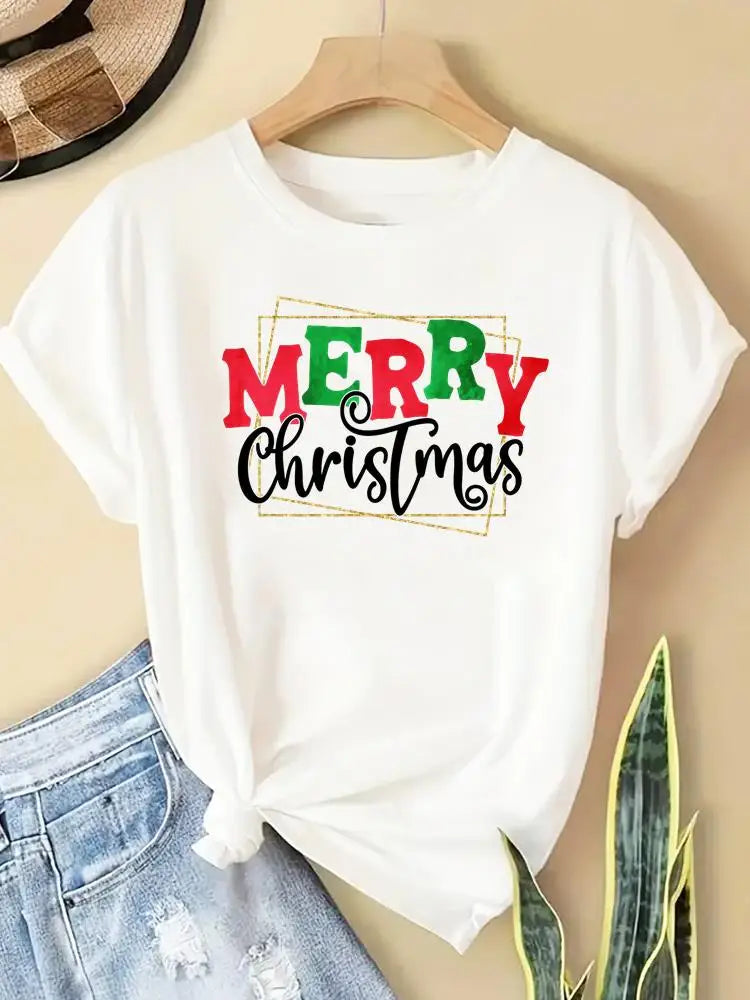 New Year Women Merry Christmas Clothes Top Tees Holiday