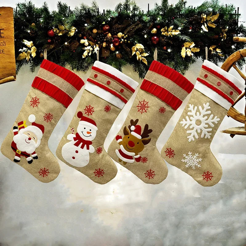Christmas Stockings Xmas Flax Stocking ChristmaTree Hanging Wall Socks Gift Bag