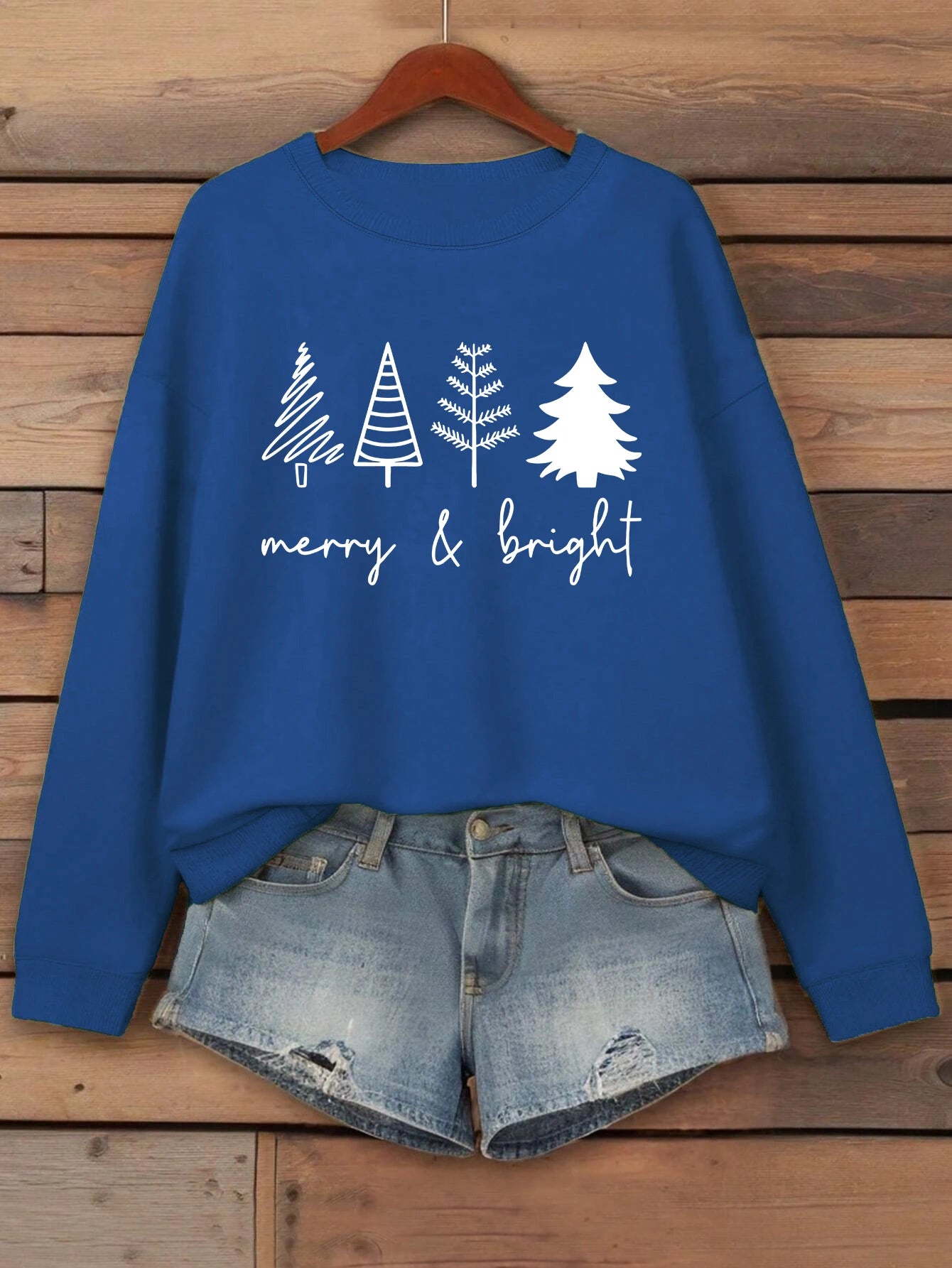 Merry Bright Christmas Tree Printing Women Sweatshirt Hip Hop Clothes