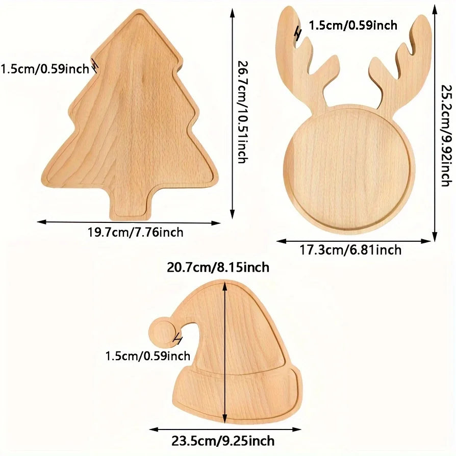 Christmas Charm Wooden appetizers, snacks, desserts and sweets, festive reindeer, tree