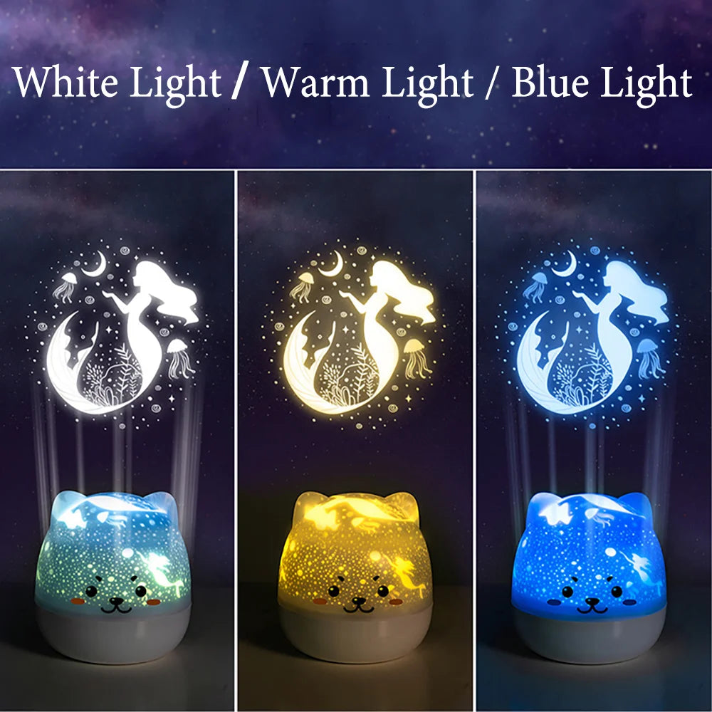 Cute Bear Music Box Night Light Rotatable Bedside Lamp Kids Gifts USB Rechargeable