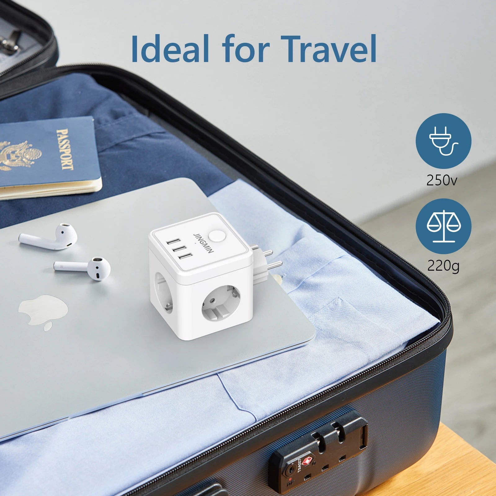 Wall Socket Extender with 3 AC Outlets 3 USB Ports 6-in-1 EU Plug Charger