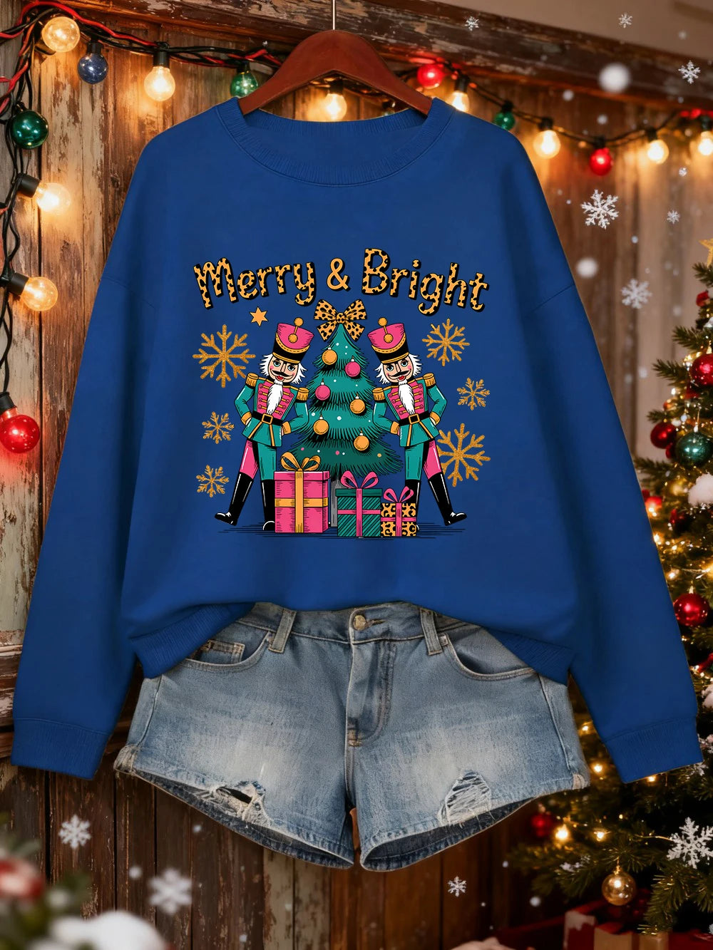 Merry Bright Christmas Gifts Prints Sweatshirt Women Crewneck Casual Hoodie