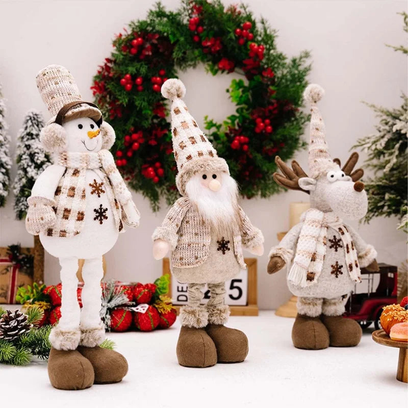 Christmas Decorations Adjustable Extendable Santa Snowman Reindeer Plush Dolls
