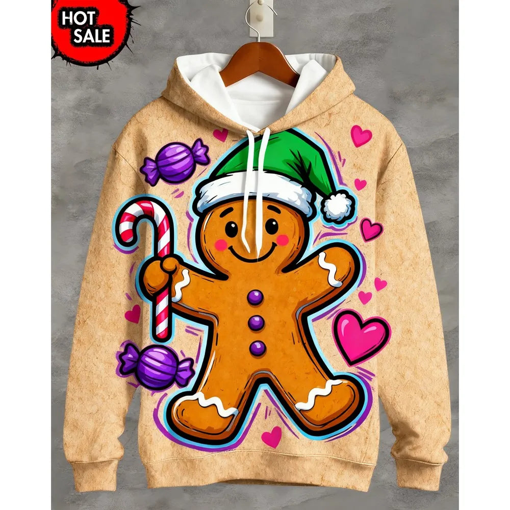 Christmas Man Hoodie Fashion Gingerbread Man 3D Print Sweatshirts