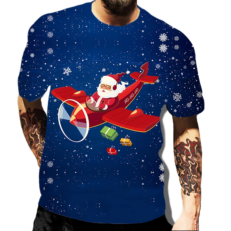 Men' Top Merry Christmas Graphic Man Santa Claus 3D Print Tshirt